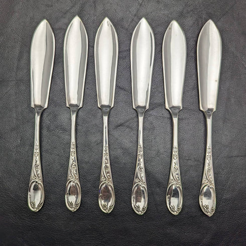 1920年頃 英国アンティーク シルバープレート製 フィッシュカトラリー6ペアセット 箱入り